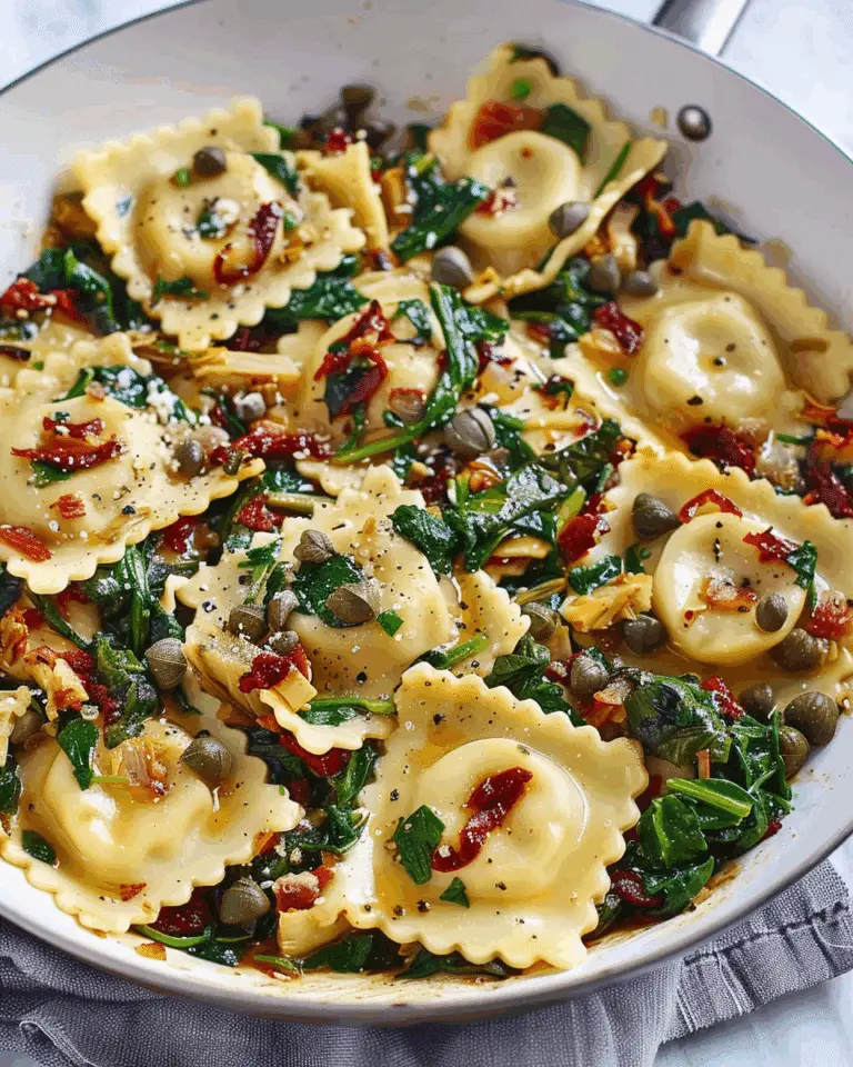 Italian Ravioli with Spinach, Artichokes, Capers, and Sun-Dried Tomatoes