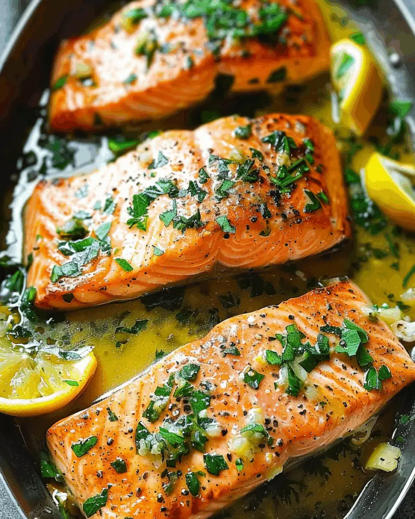 Trout (or Salmon) with Garlic Lemon Butter Herb Sauce