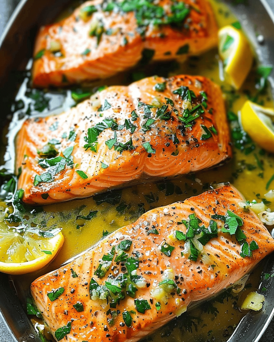 Trout (or Salmon) with Garlic Lemon Butter Herb Sauce