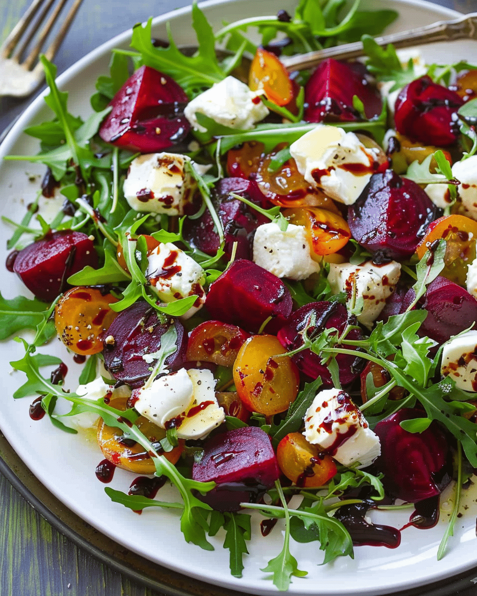 Beet and Mozzarella Salad with Arugula and Balsamic Dressing