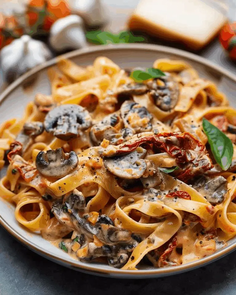 Creamy Sun-Dried Tomato and Mushroom Pasta in a Garlic and Basil Cream Sauce