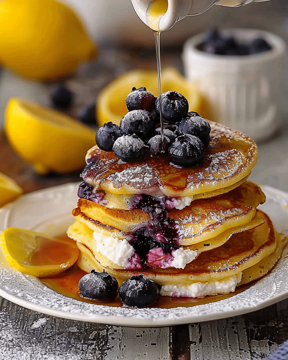 Lemon Ricotta Pancakes Stuffed with Blueberries