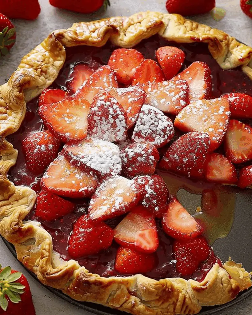 Fresh Strawberry Galette with Honey Drizzle and Ice Cream