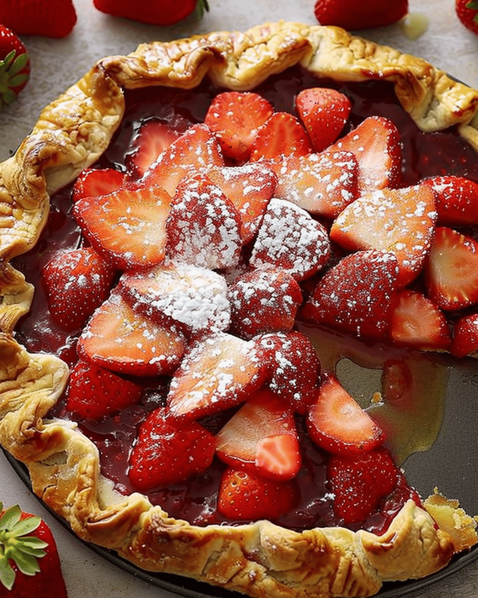 Fresh Strawberry Galette with Honey Drizzle and Ice Cream