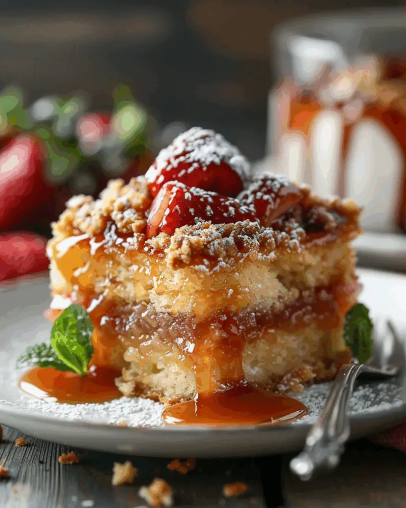 Sticky Rhubarb Toffee Poke Cake