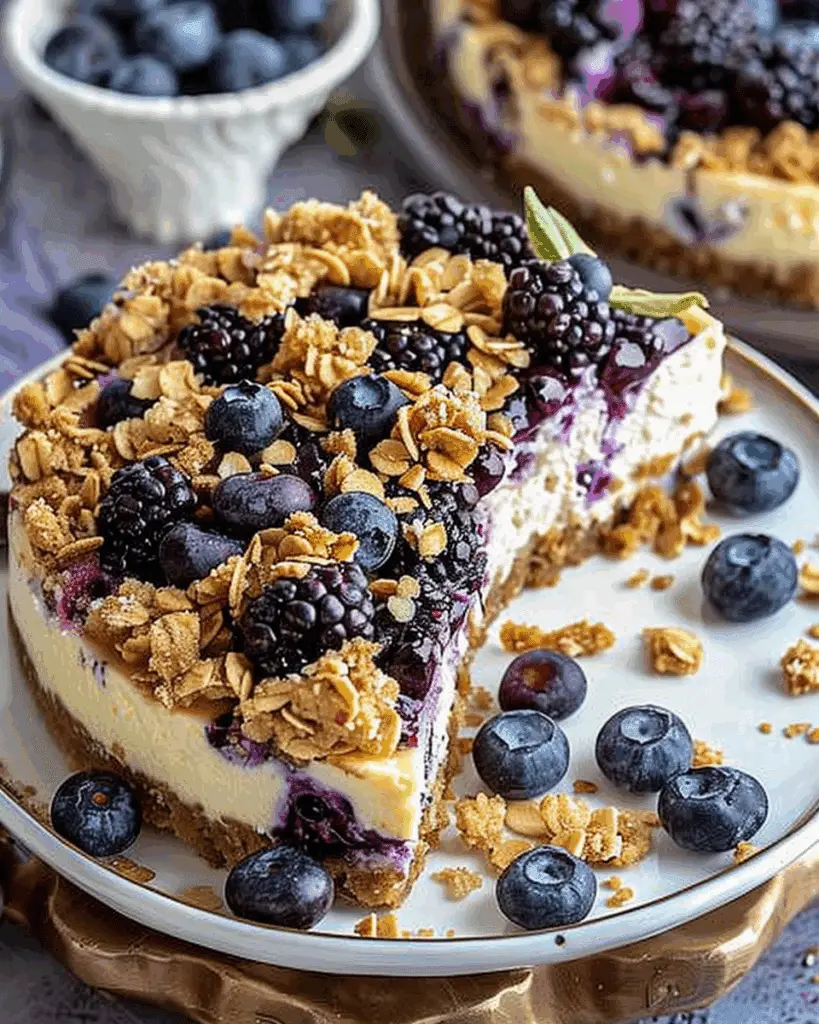 Blueberry Crumble Cheesecake (with crunchy oats and brown sugar topping)