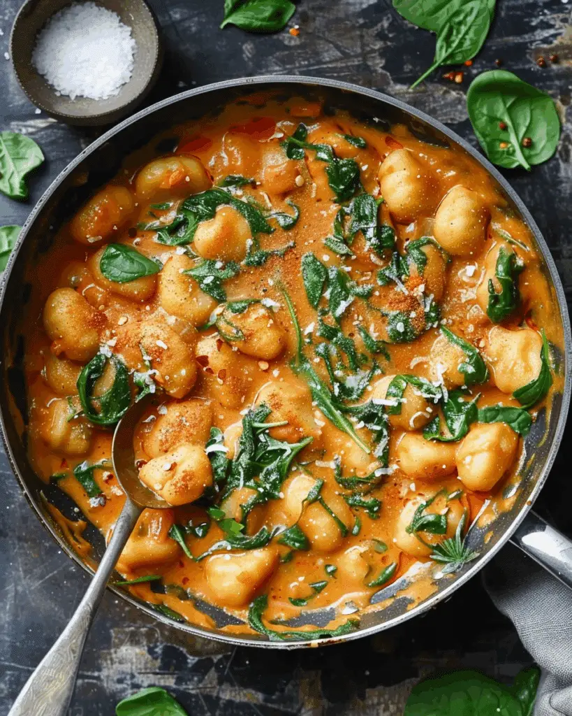 Creamy Spinach Gnocchi with Smoked Paprika Garlic Sauce (20-Minute, One-Pan Meal)