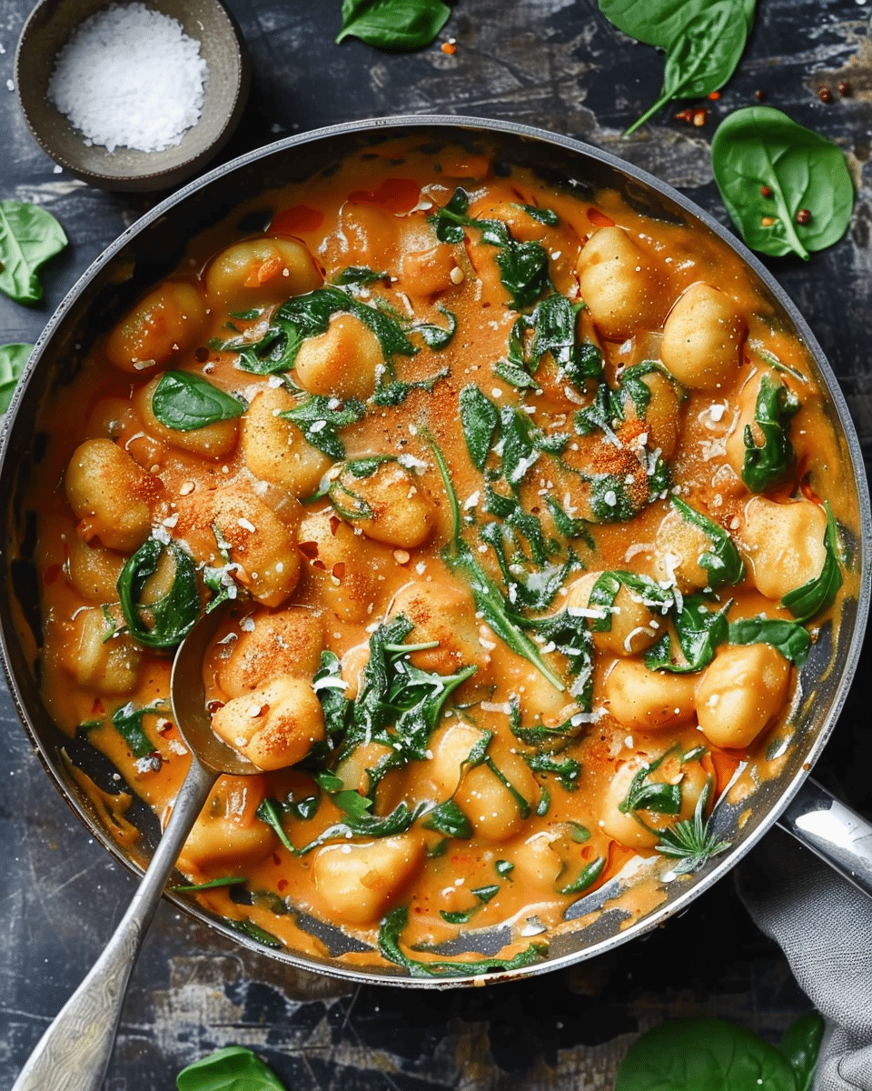 Creamy Spinach Gnocchi with Smoked Paprika Garlic Sauce (20-Minute, One-Pan Meal)