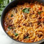 Hearty Ground Beef Orzo with Tomato Cream Sauce
