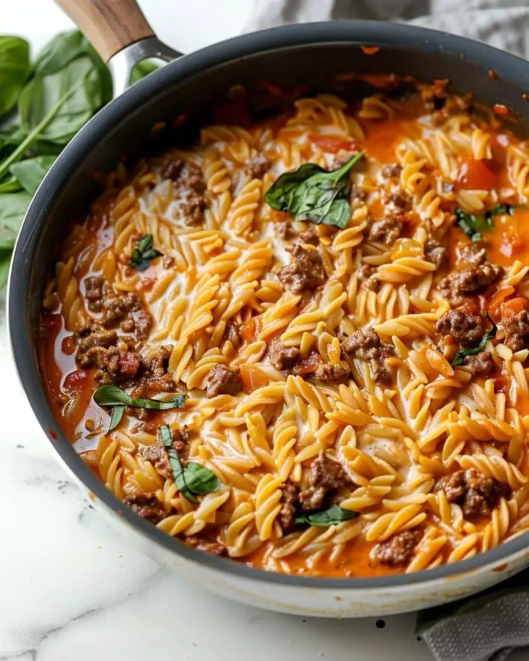 Hearty Ground Beef Orzo with Tomato Cream Sauce