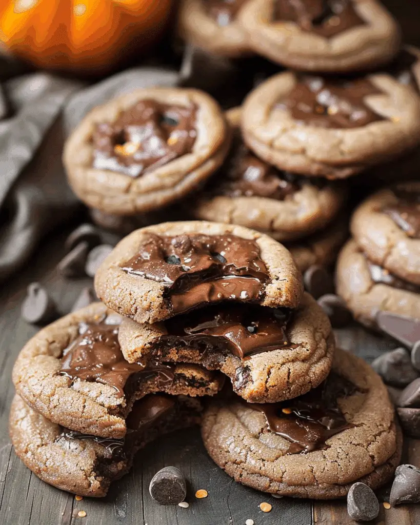 Pumpkin Sandwich Cookies with Cinnamon Sugar and Chocolate Filling