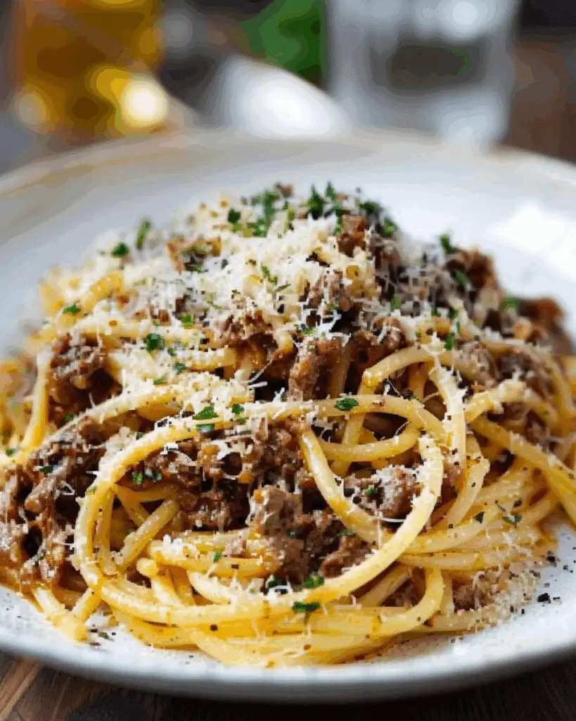 Garlic Butter Parmesan Spaghetti with Savory Beef