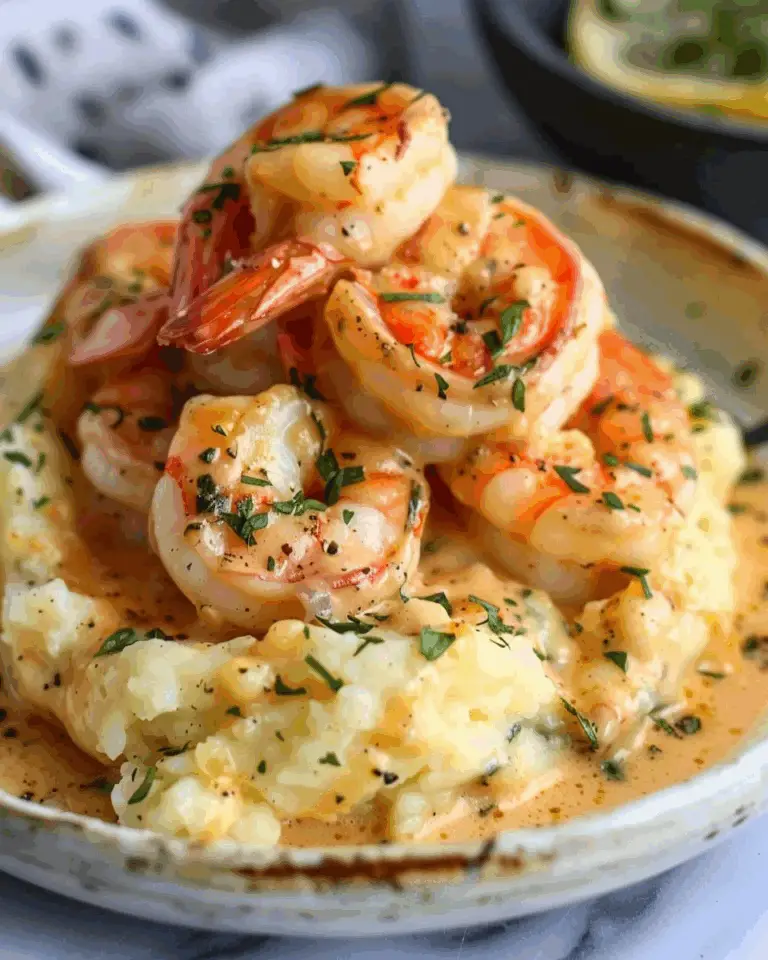 Creamy Garlic Shrimp Over Mashed Potatoes