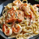 Salmon and Shrimp Alfredo Pasta