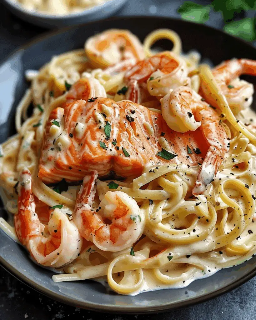 Salmon and Shrimp Alfredo Pasta