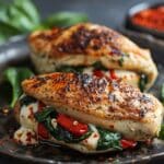 Roasted Red Pepper, Spinach, and Mozzarella Stuffed Chicken