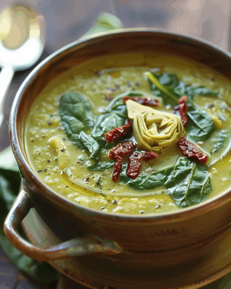 Artichoke Spinach Soup with Sun-Dried Tomatoes