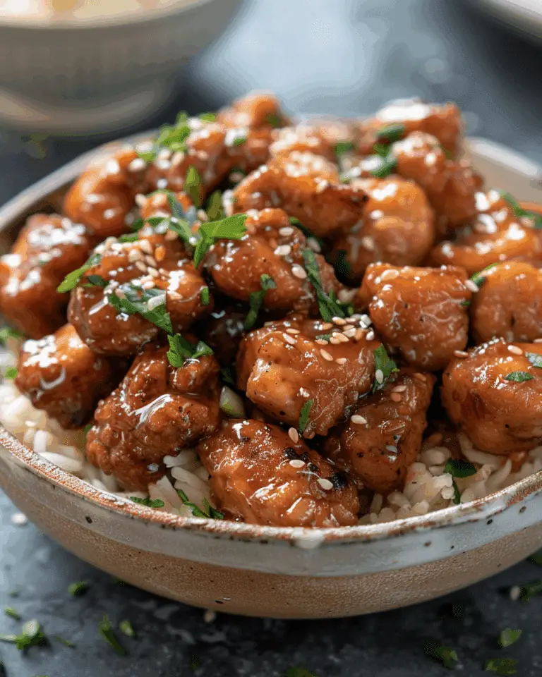 Honey Garlic Chicken Bites Over Creamy Rice