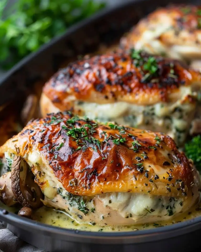 Cheesy Garlic Butter Mushroom Stuffed Chicken