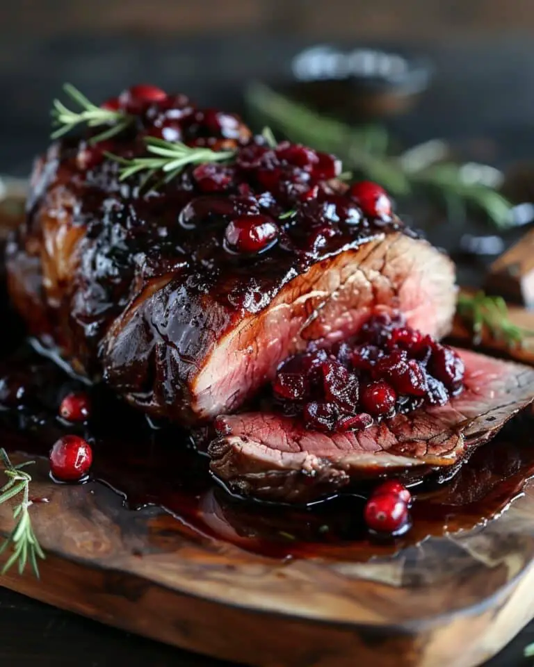 Cranberry Balsamic Glazed Ribeye Roast