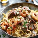 Decadent Steak and Shrimp Pasta in a Rich Cream Sauce