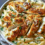 Parmesan-Crusted Chicken with Penne in Creamy Sauce