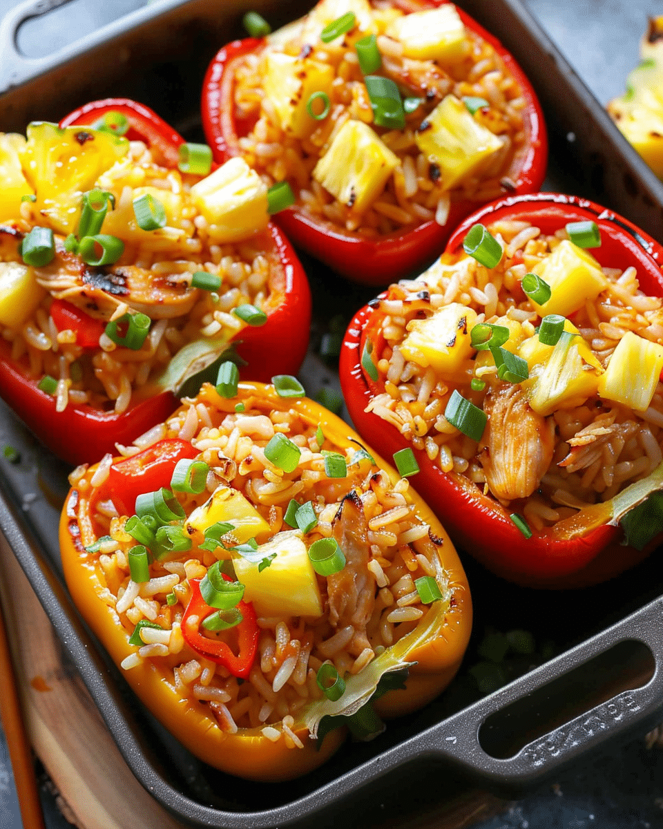 Teriyaki Pineapple Chicken Rice Stuffed Peppers