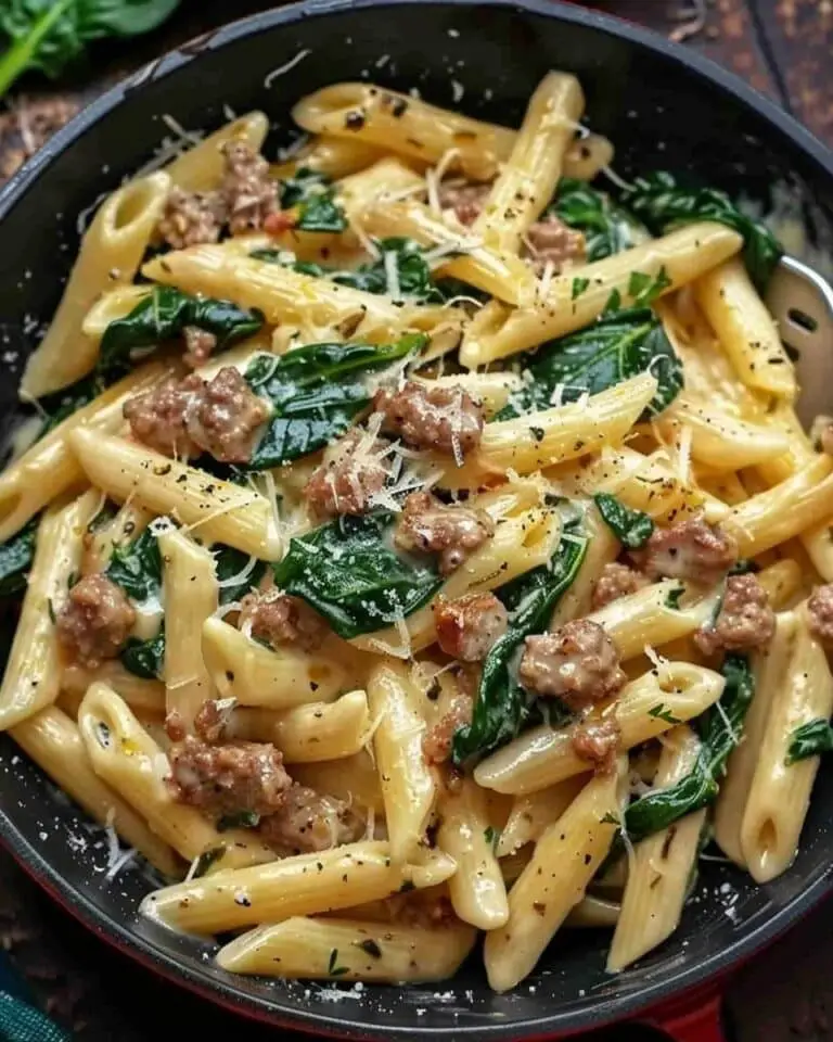One-Pan Creamy Penne with Spinach and Italian Sausage