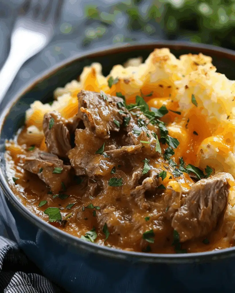 Slow Cooker Steak and Cheddar Potato Casserole