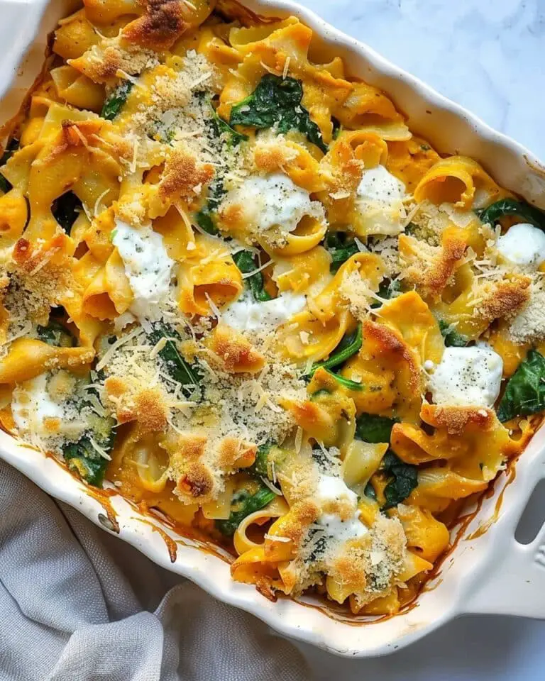 3-Cheese Pumpkin Pasta Casserole with Spinach