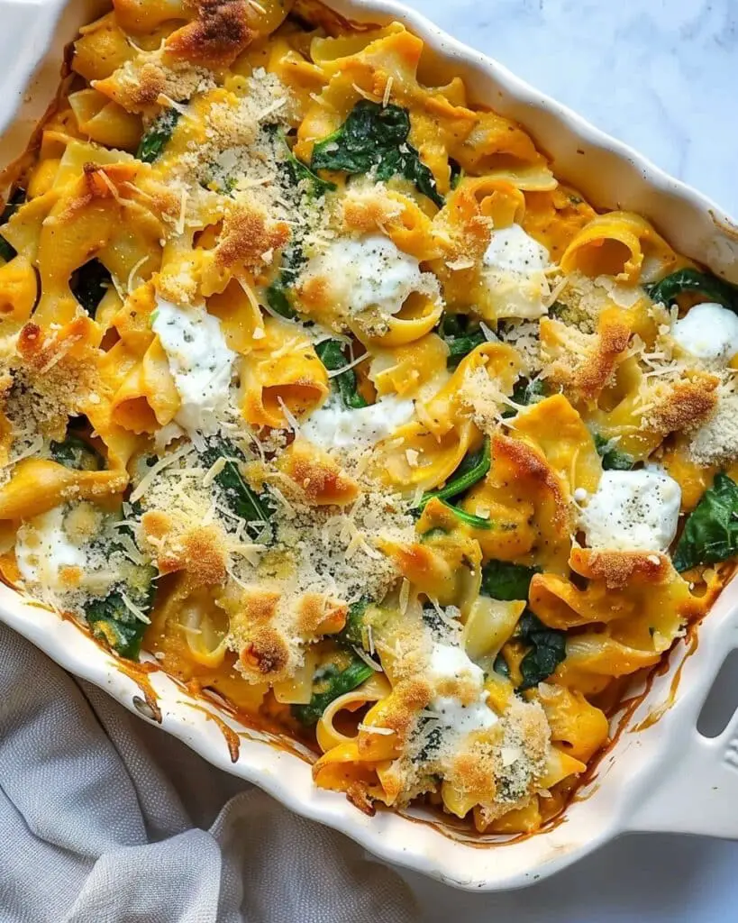 3-Cheese Pumpkin Pasta Casserole with Spinach