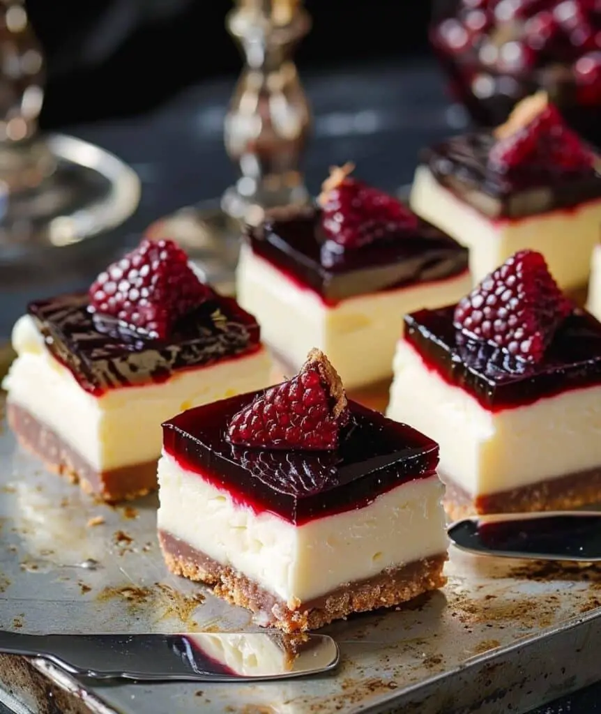 Cheesecake Bars with Wine Gelée
