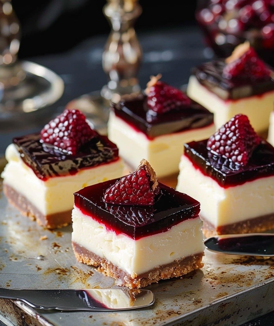 Cheesecake Bars with Wine Gelée