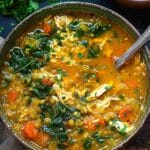Curried Chicken Lentil and Rice Soup with Spinach