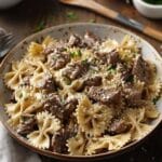 Creamy Parmesan Garlic Beef Bowtie Pasta