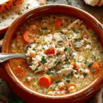 Creamy Chickpea & Chicken Rice Soup with Vegetables