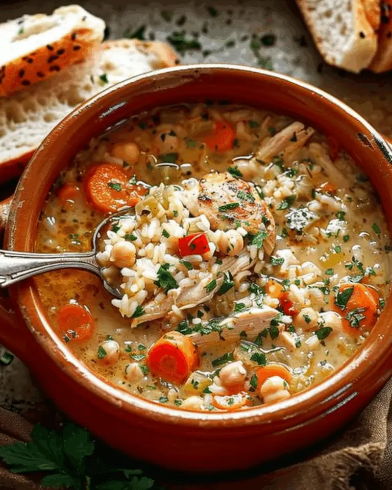 Creamy Chickpea & Chicken Rice Soup with Vegetables