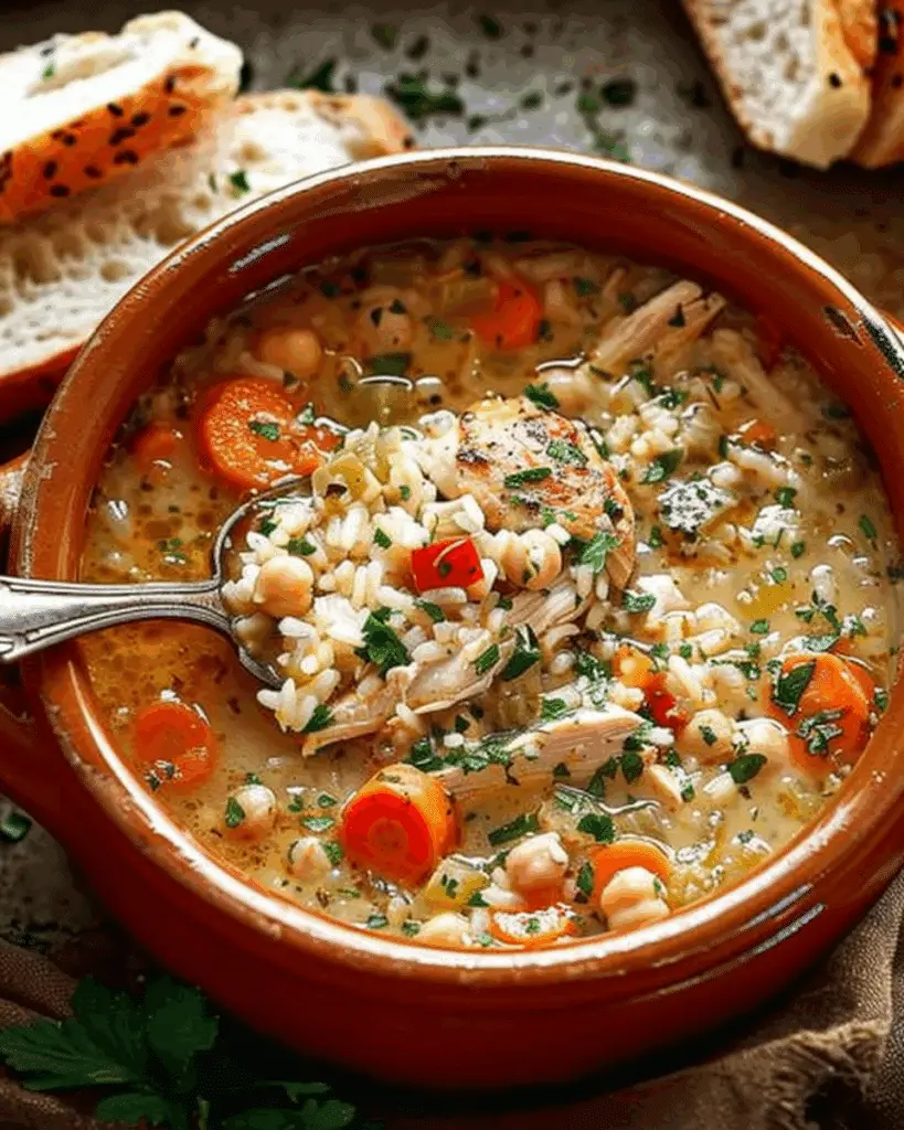 Creamy Chickpea & Chicken Rice Soup with Vegetables