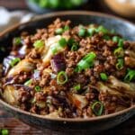 Sizzling Mongolian-Style Ground Beef with Savory Garlic Cabbage in Soy Sauce Glaze