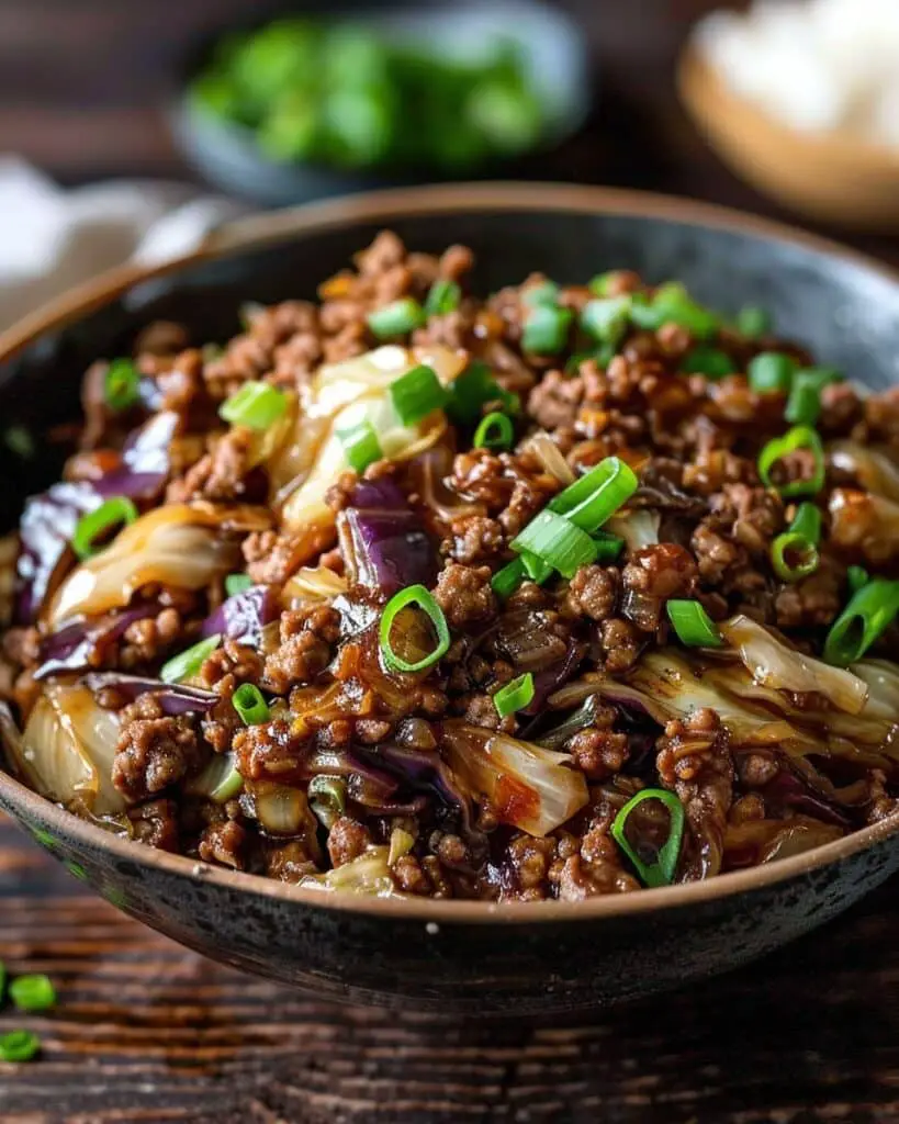 Sizzling Mongolian-Style Ground Beef with Savory Garlic Cabbage in Soy Sauce Glaze