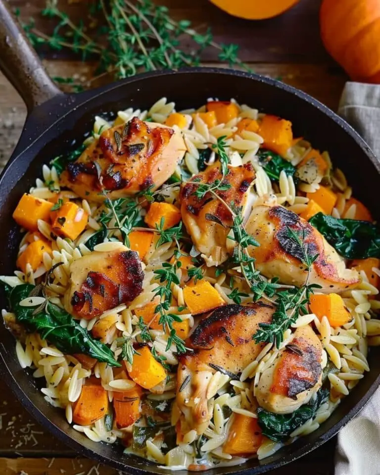 Creamy Chicken Orzo with Roasted Butternut Squash