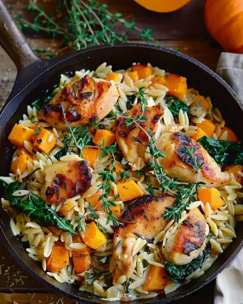 Creamy Chicken Orzo with Roasted Butternut Squash
