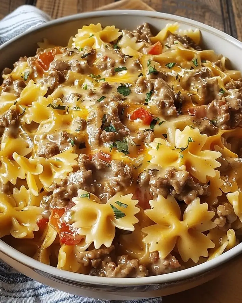 Creamy Velveeta Beef Pasta with Bowtie Noodles