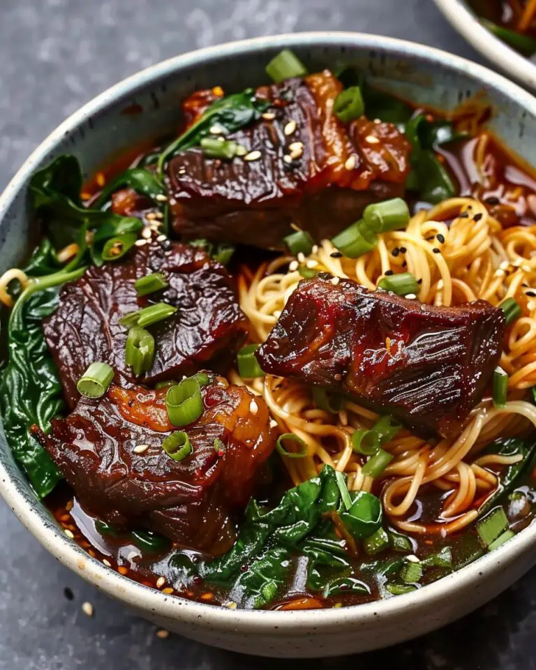 Slow-Cooked Short Ribs with Noodles and Spinach