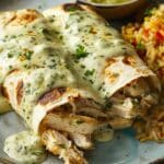 Baked Chicken Burritos with Creamy Green Chile Sauce