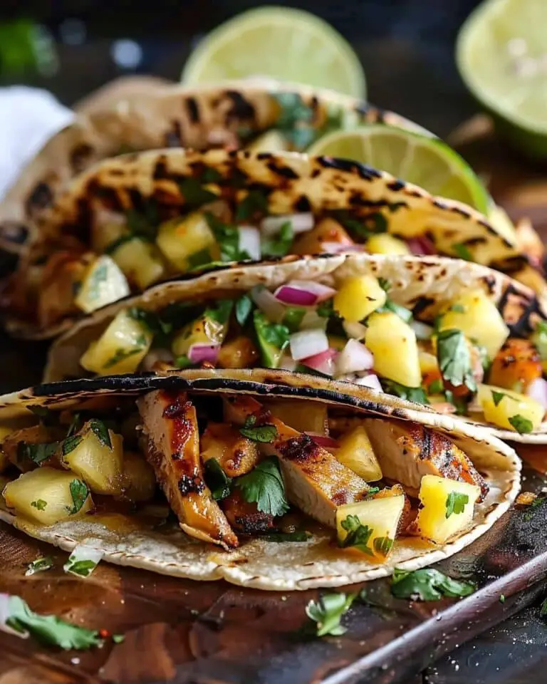 Teriyaki Chicken Tacos with Grilled Pineapple Pear Salsa