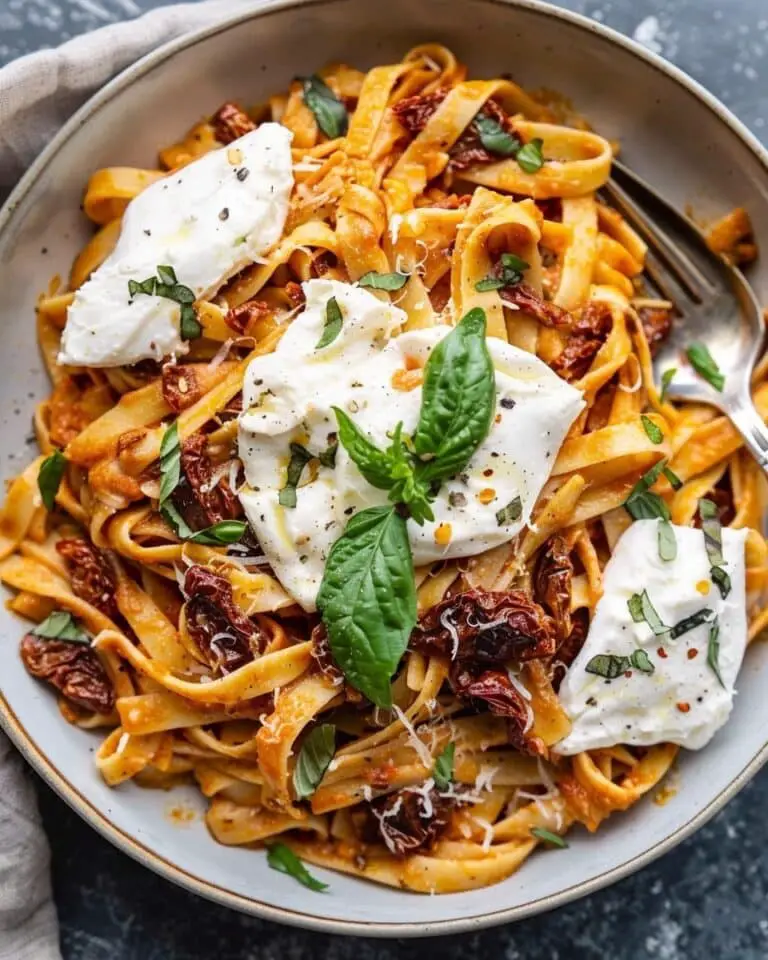 Creamy Sun-Dried Tomato Pasta with Melted Burrata