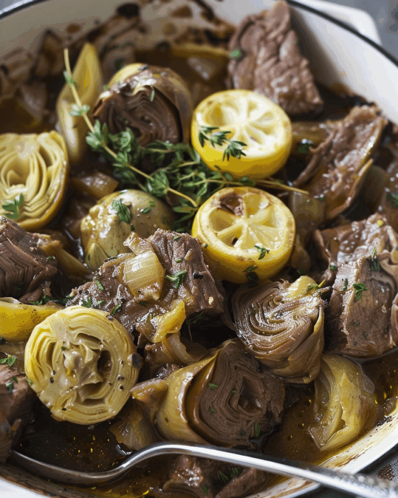 Beef & Artichokes Stewed in a Lemon Sauce