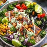 Mexican Salmon Salad Bowl with Roasted Poblano Ranch Dressing