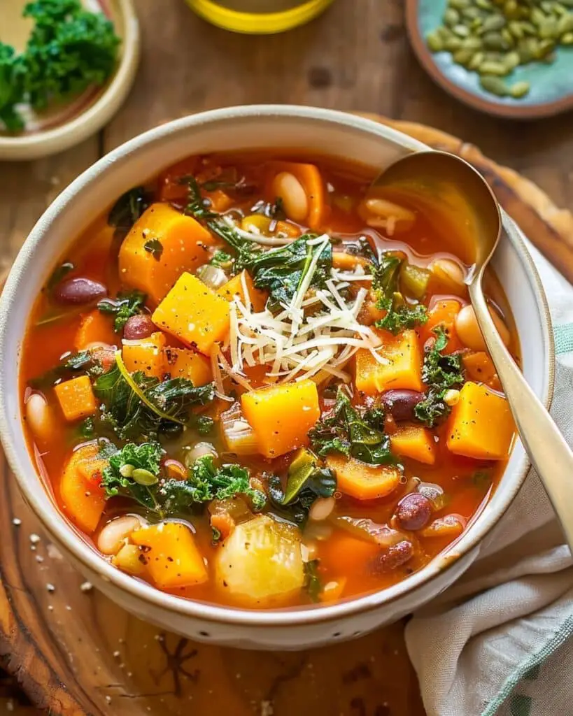 Winter Minestrone Soup with Butternut Squash and Kale